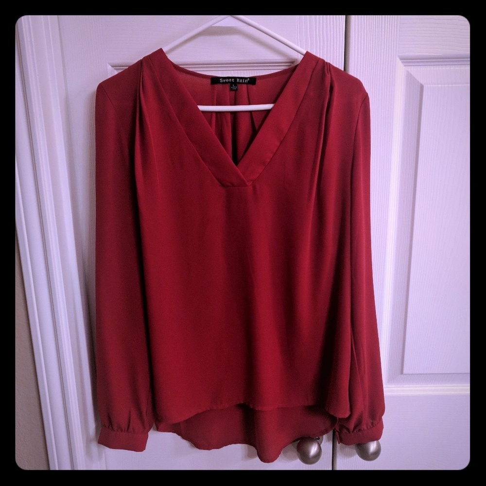 Red V-Neck Blouse